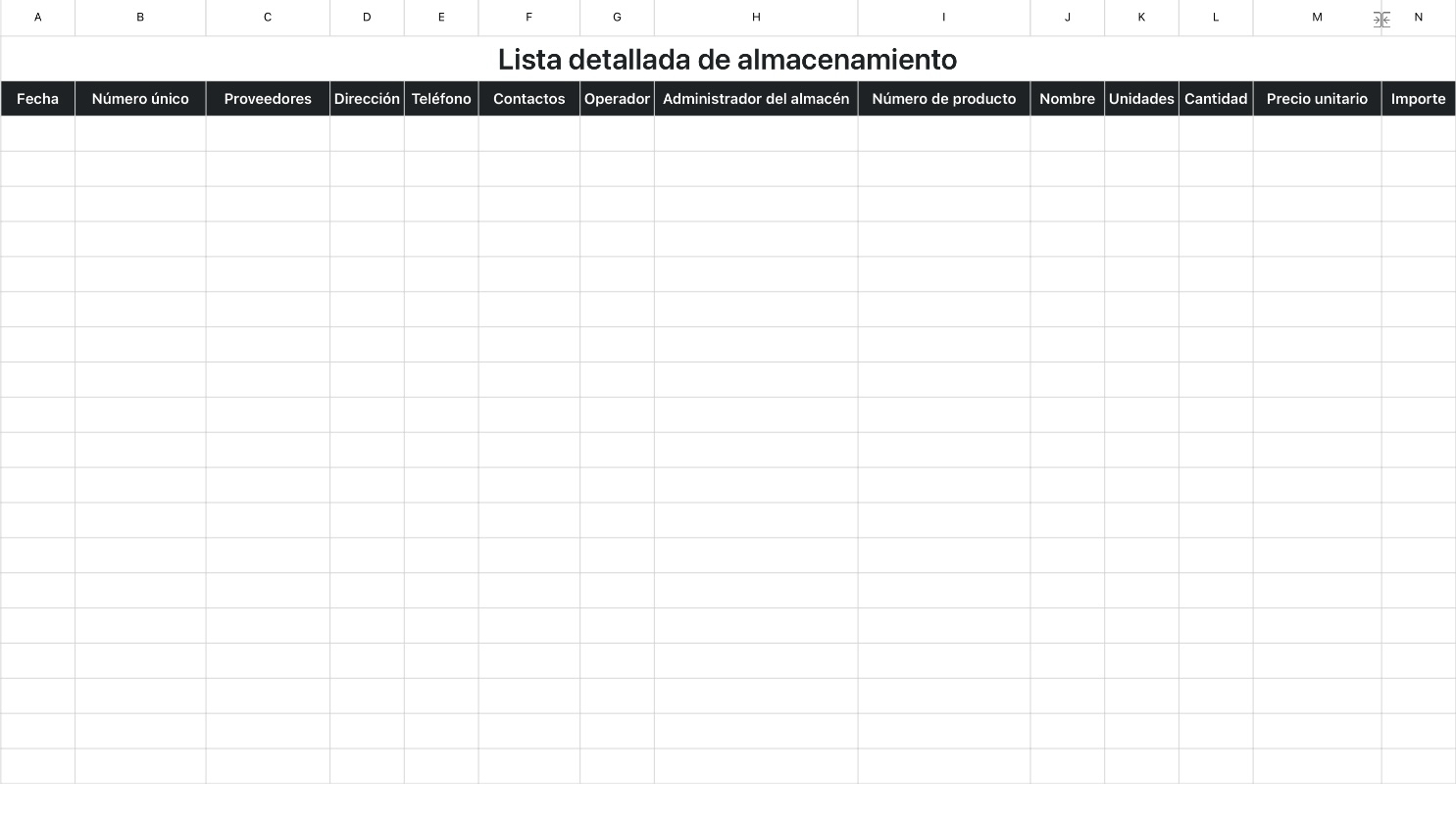 Lista detallada de almacenamiento